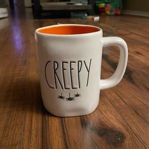 Rae dunn Creepy Spiders Halloween Mug Orange Inside